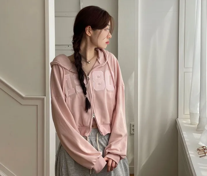 [기모버전추가!]6color 레븐 투지퍼 자수 배색 루즈핏 투웨이 크롭 후드 집업 상세 이미지 30
