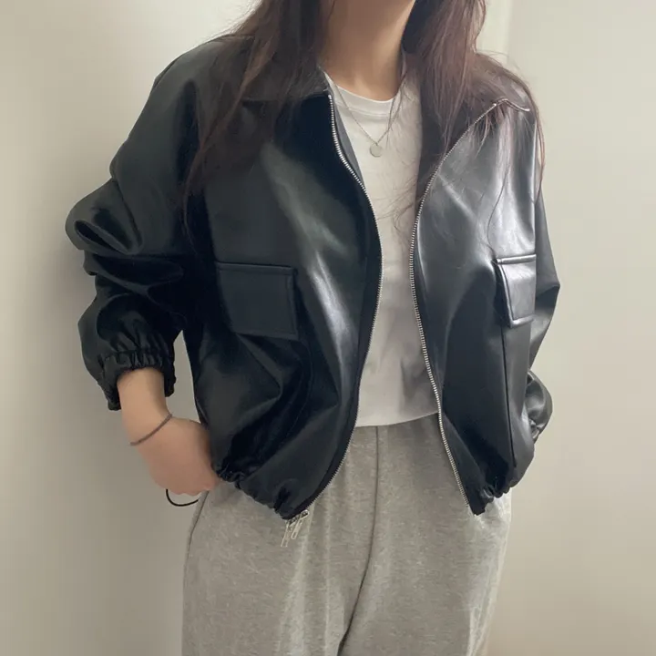 [투웨이/고퀄리티]레더 스트링 카라 크롭 라이더 숏자켓 3color 상세 이미지 26