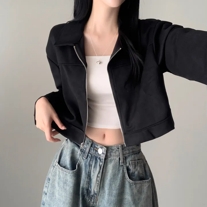[갓성비템/보들원단!] 메드 카라 스웨이드 절개 긴팔 숏 크롭 자켓 점퍼 상세 이미지 26