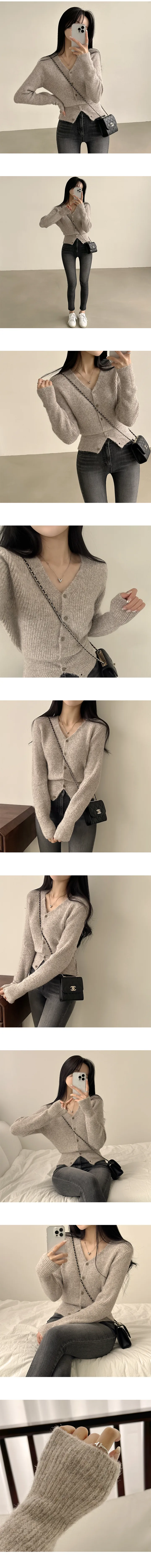 [도톰,울소재!/허리잘록~] 손등덮는 여리핏, 캐시 울 알파카 골지 브이넥 긴팔 니트가디건 (5color) 상세 이미지 2