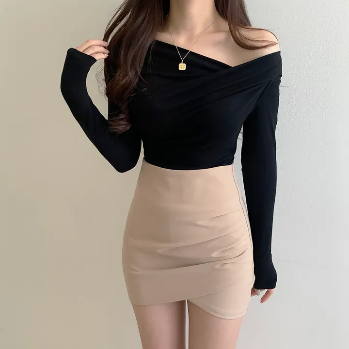 [🚀당일발송🚀]💗MADE💗 글램 촉촉 셔링 오프숄더 슬림 티셔츠 5color 상세 이미지 18