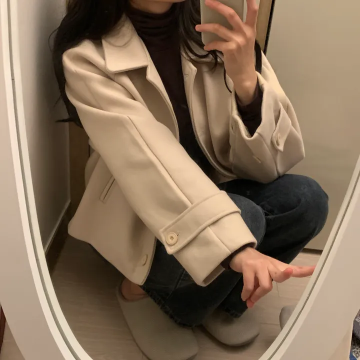 [안감o] 카라 모직 미니 숏 코트 자켓 3col 상세 이미지 1