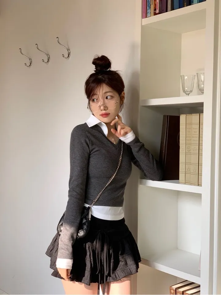 [캐시미어가디건ෆ잘록핏]르본 배색 아가일 패턴 잘록 시보리 카라넥 캐시미어 울니트 버튼 가디건 4color 상세 이미지 31
