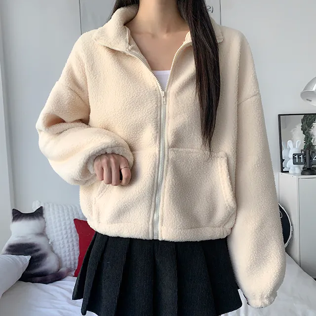[가성비최고/3col] 앤디 루즈핏 양털 후리스 크롭 집업 / 플리스집업 / 최저가보장 / 크롭후리스 / 양털집업 / 하이넥집업 / 가격실화 / 도톰폭닥 / 뽀글이 / 방한템 상세 이미지 6