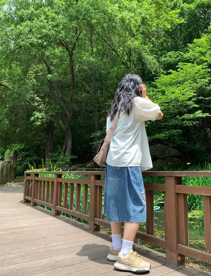 Picnic With A Cat 고양이와 물고기 친구들 자수 버뮤다 반바지 상세 이미지 4