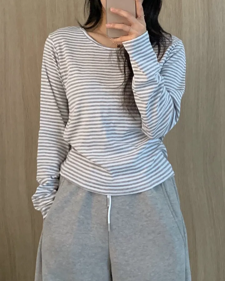 [날씬핏🦊/매일매일] 블리스 라운드넥 단가라 긴팔티셔츠 -4color 상세 이미지 7