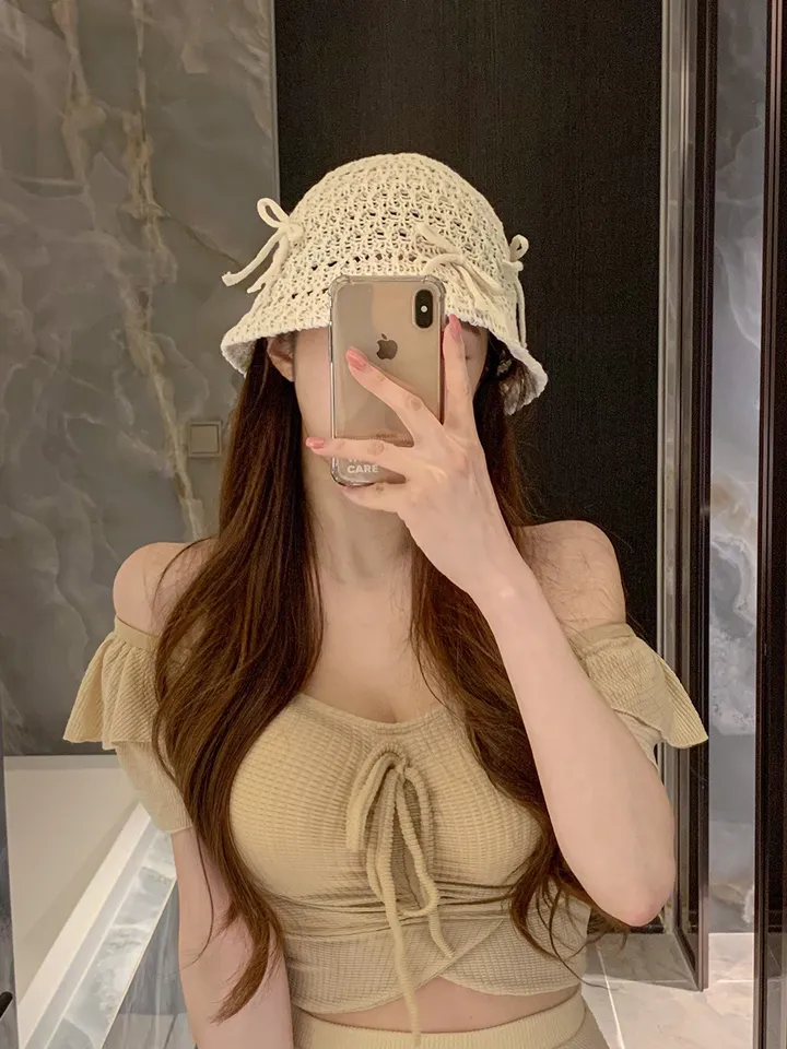 [러블리무드🎀소두핏] 벙거지 버킷햇 꽈배기 그물 뜨개 니트 짜임 모자 봄 여름 휴양지룩 휴가룩 여행룩 3COL 상세 이미지 11