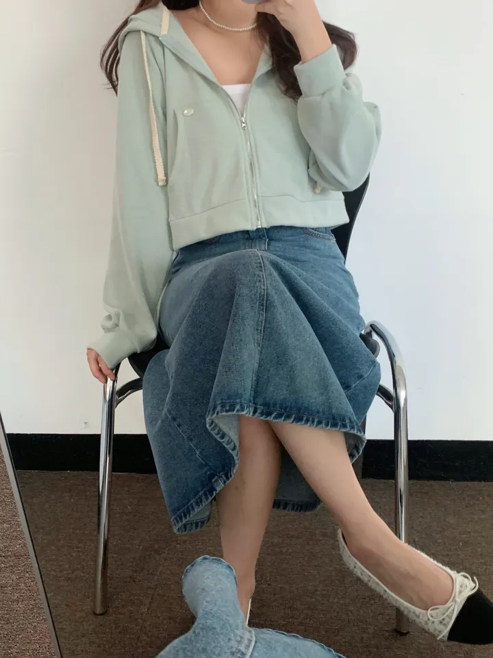 멜라운지 아크 후드 점퍼 mellounge 3col 레이스끈 패치 포인트 숏 러블리 파스텔 크롭 자켓 봄 상세 이미지 3