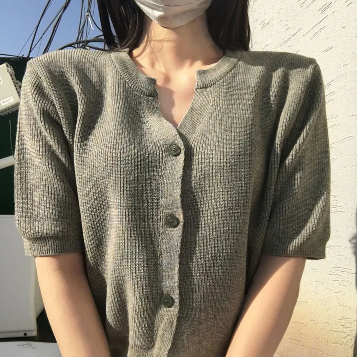 [린넨15%] 부드럽게 착- 반팔 린넨 가디건 / 하찌 넥트임 버튼 반팔티 상세 이미지 17