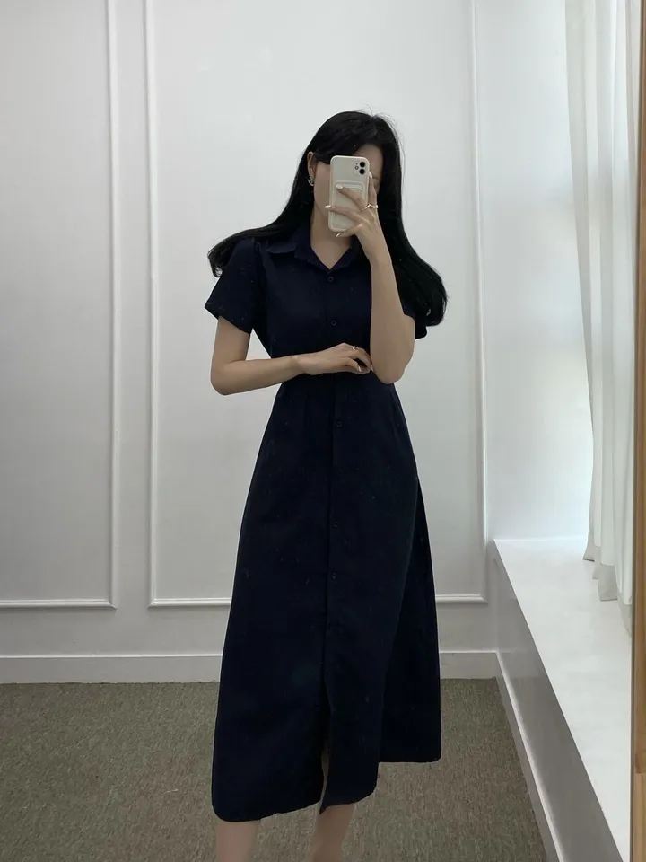 カラーシャツタック入り紐半袖ロングワンピース | ファッション