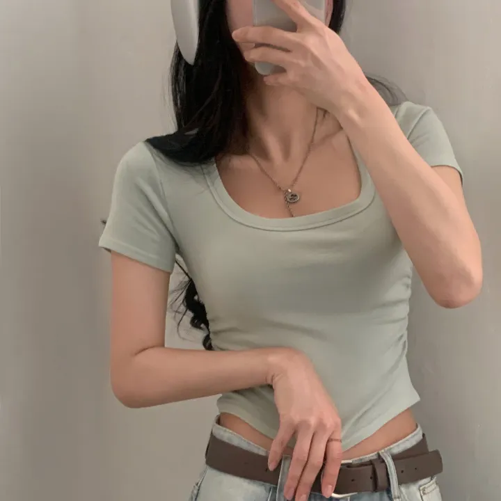 [파스텔🤍/MADE] 보장된핏, 옆셔링 스퀘어넥 반팔 크롭티셔츠 - 8color 상세 이미지 45