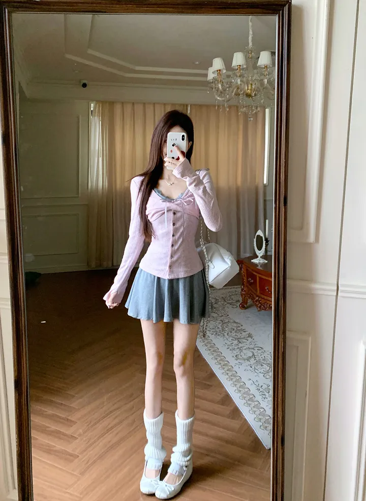 [발레코어 쓰리피스 러블리 페미닌룩] 로안 3pcs 레이어드 나시+가디건+스커트 쓰리피스 세트 상세 이미지 28