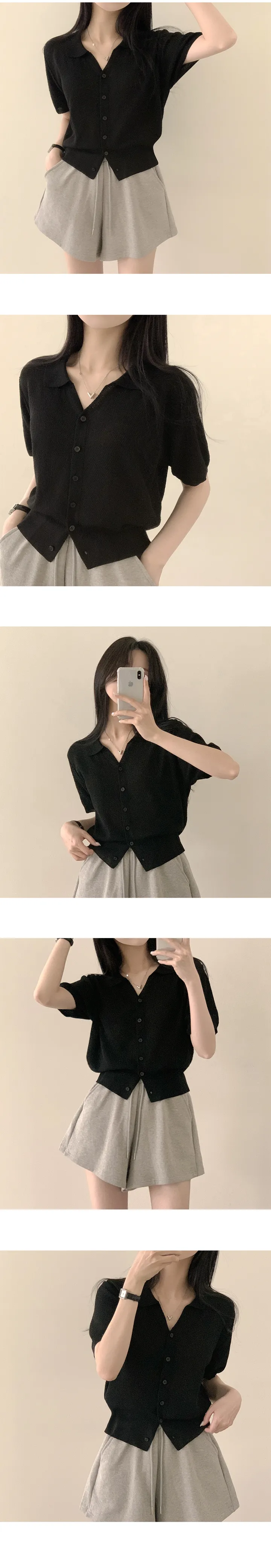 [린넨,쿨링소재!/여리여리~] 허리잘록- 썸머 린넨 카라 크롭 반팔 니트가디건 (7color) 상세 이미지 8
