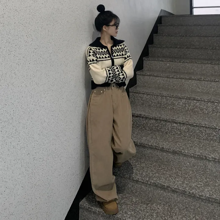 [노르딕🩶] 자가드 투웨이 배색 카라 니트집업 크롭가디건 상세 이미지 9