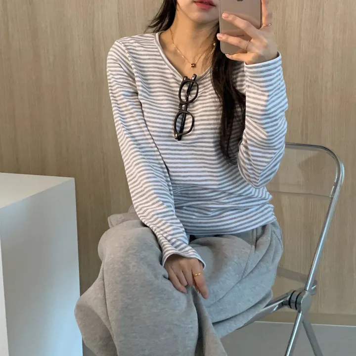 [날씬핏🦊/매일매일] 블리스 라운드넥 단가라 긴팔티셔츠 -4color 상세 이미지 9
