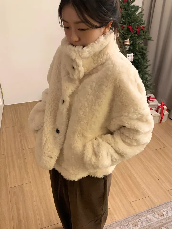 [문의폭주🐻] 베어 버튼 뽀글이 퍼 숏코트 자켓 / 누빔 코트 자켓 - 3color 상세 이미지 25