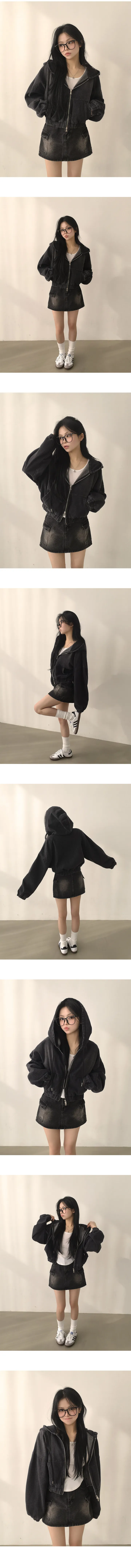 [꾸안꾸/귀여움보장] 러블리 아방핏, 투웨이 루즈핏 후드 포켓 크롭 데님자켓 점퍼 (3color) 상세 이미지 6