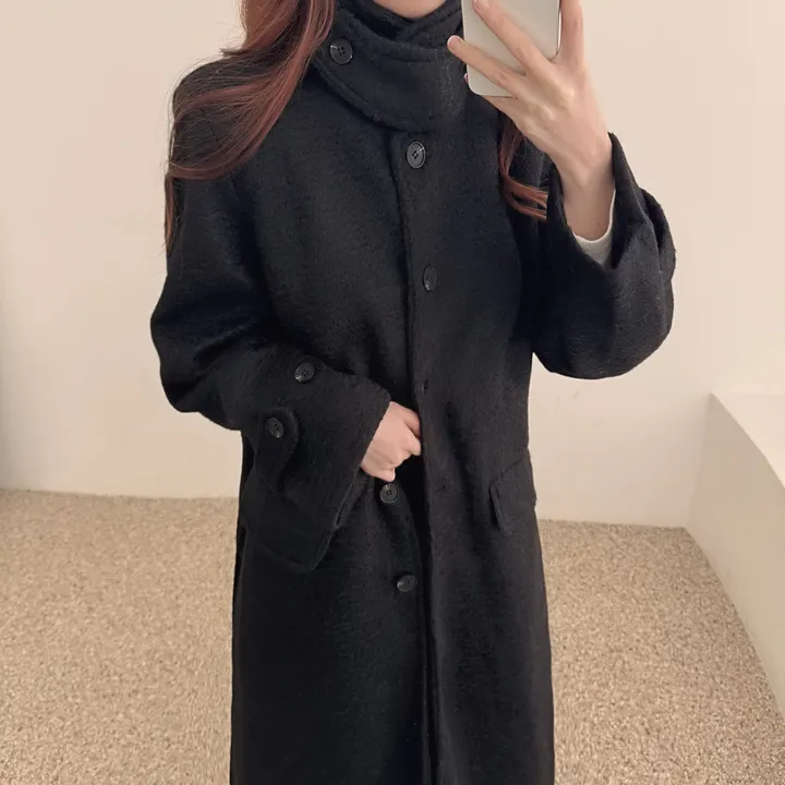 하이넥 부클 뽀글이 파스텔 허리 슬림 벨트 맥시 싱글 롱코트(3color)크리스마스룩 연말룩 상세 이미지 31