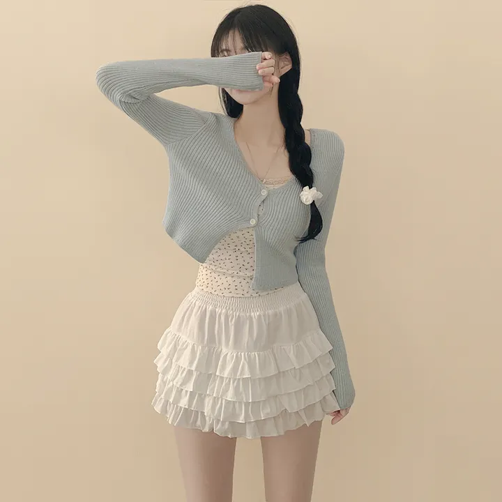 [벚꽃룩🌸/여리색감] 파스텔 크롭 슬림핏 트임 봄여름 니트가디건 딸기우유 핑크 소라 러블리힙 상세 이미지 11