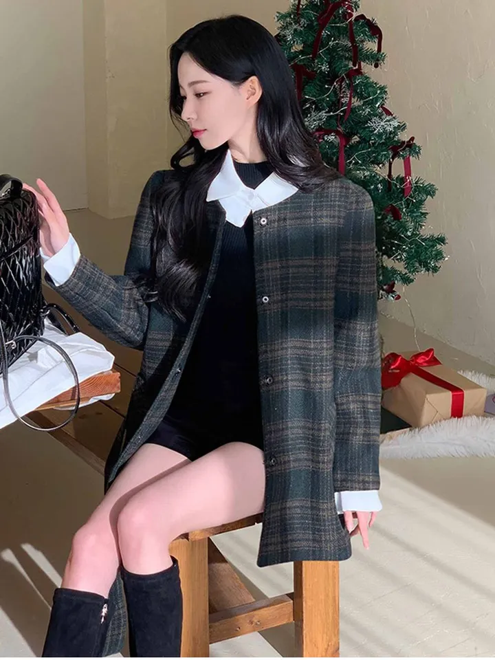[신상🌹] 이브 벨트코트 / 벨트자켓 레이어드 자켓 체크자켓 체크코트 무스탕 하객룩 트위드자켓 하프코트 떡볶이코트 울자켓 모직자켓 핸드메이드 코트 숏코트 울코트 모직코트 퍼자켓 상세 이미지 15