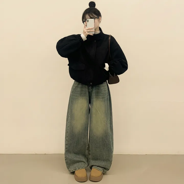 [아방핏!/부드러움] 스웨이드 하이넥 크롭 벌룬 숏자켓 점퍼 상세 이미지 16
