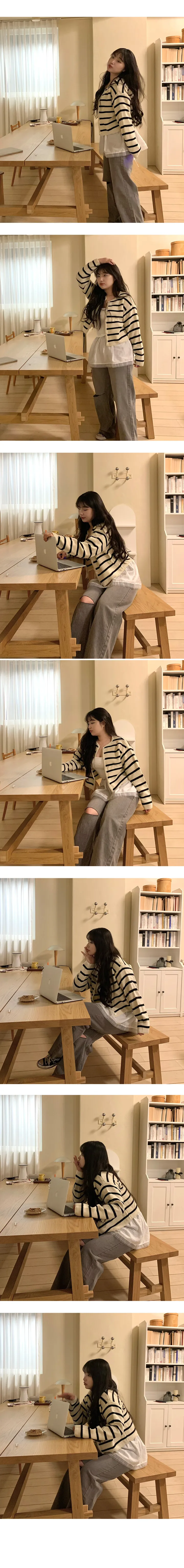 [6677/봄추천템!] 스트라이프 단가라 루즈핏 하찌 라운드 가디건 상세 이미지 8