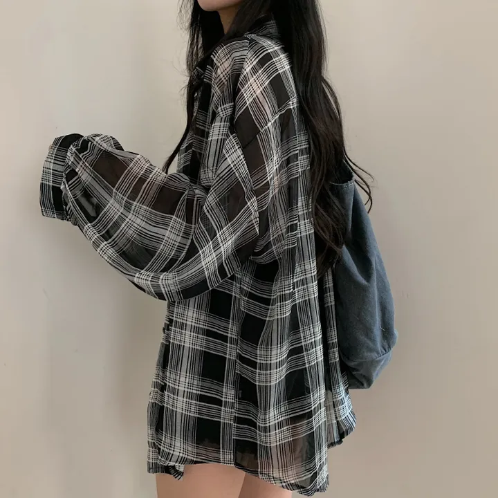 [장마철&휴가철] 은은한 시스루 루즈핏 체크남방,셔츠;2col 상세 이미지 9