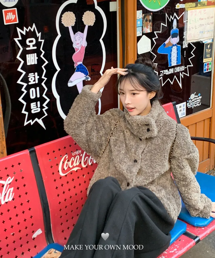 [최저가!/에이블리인기템*.*] 하이넥 터틀 뽀글이 퍼 자켓 겨울자켓 아우터 덤블 숏자켓 숏코트 플리스자켓 상세 이미지 4