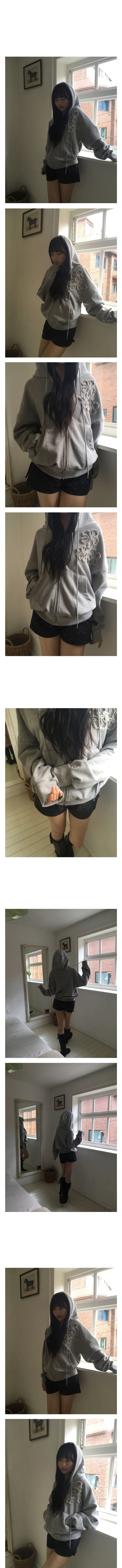 🤍플라워 패치 오버핏 후드 집업 - 2 color 상세 이미지 4