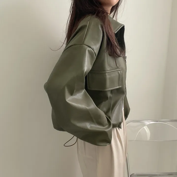 [투웨이/고퀄리티]레더 스트링 카라 크롭 라이더 숏자켓 3color 상세 이미지 57