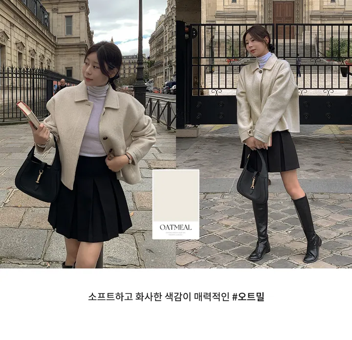 [자체제작/3천장돌파/S-L]프롬드 소프트 울 히든단작 핸드메이드 숏 코트 상세 이미지 35