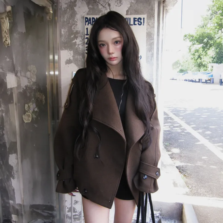 MOMU High-Neck Double-Breasted Oversized Quilted Wool Coat (4 Colors)
