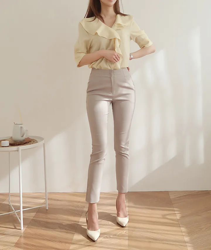 [55~77/일반,기모] 인생핏 슬림 일자 스키니핏 하이웨스트 스판 간절기 겨울 슬랙스 상세 이미지 14