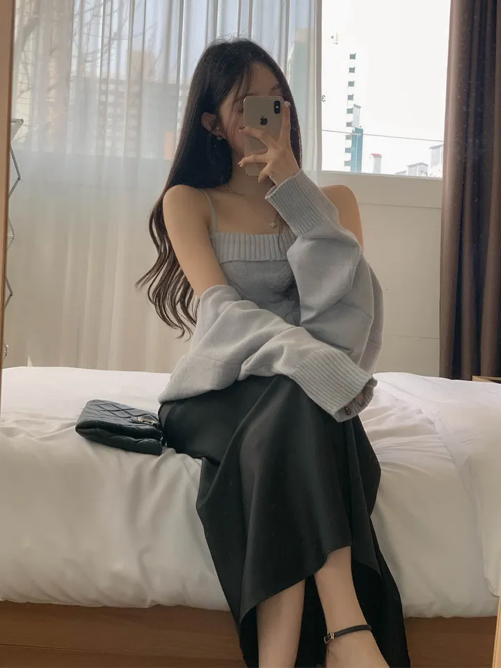 [찐애정템ㅠ고퀄버전*나시볼레로setෆ부유방삭제핏] 빈츠 꽈배기 끈나시 + 루즈핏 긴팔 볼레로 세트 니트 탑 나시 크롭 볼레로 가디건 스판 긴팔 투피스 세트 봄 가을 데일리룩 데이트 상세 이미지 35