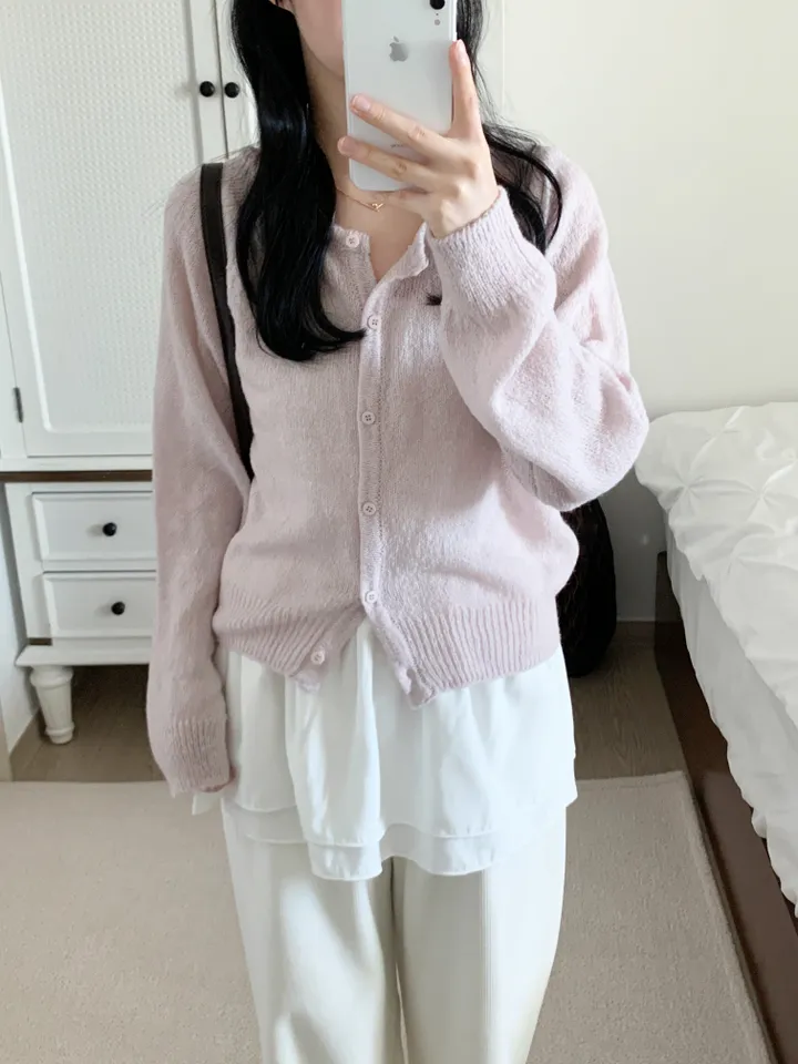 [보송/여리핏☁️] 바스 모헤어 가디건 (5color) 봄가디건/여름옷/데일리룩/데이트룩/벚꽃/나들이룩/핑크/니트/피크닉룩 상세 이미지 9