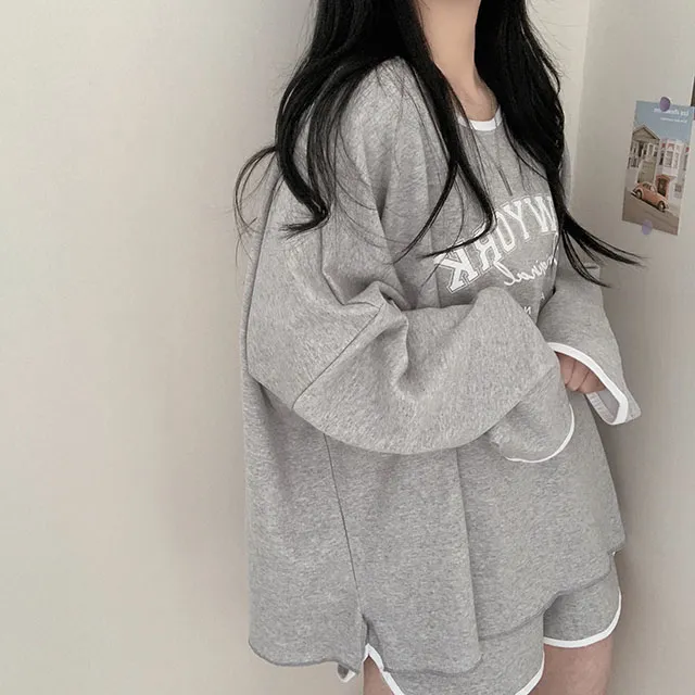 [여름 세트상품!] 랍빠포인트 뉴욕 박시핏 부드러운 트레이닝세트 긴팔 반바지 상세 이미지 2