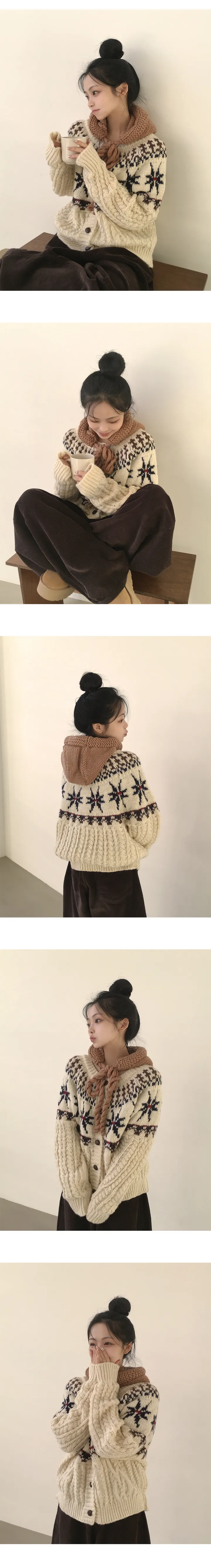 [겨울감성⛄/도톰,아방핏] 빈티지무드 가득, 노르딕 패턴 꽈배기 루즈핏 니트가디건 (2color) 상세 이미지 6