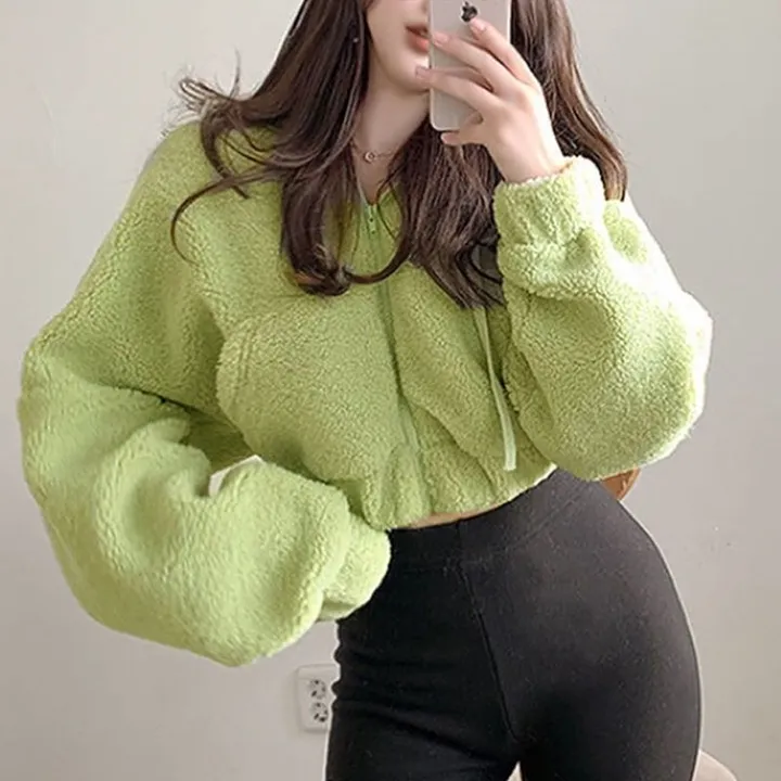[세미크롭/꾸안꾸] ❤양털 크롭 후리스❤ 뽀글이 폴리스 포켓 크롭 자켓 양털 후드 집업 후리스 상세 이미지 8