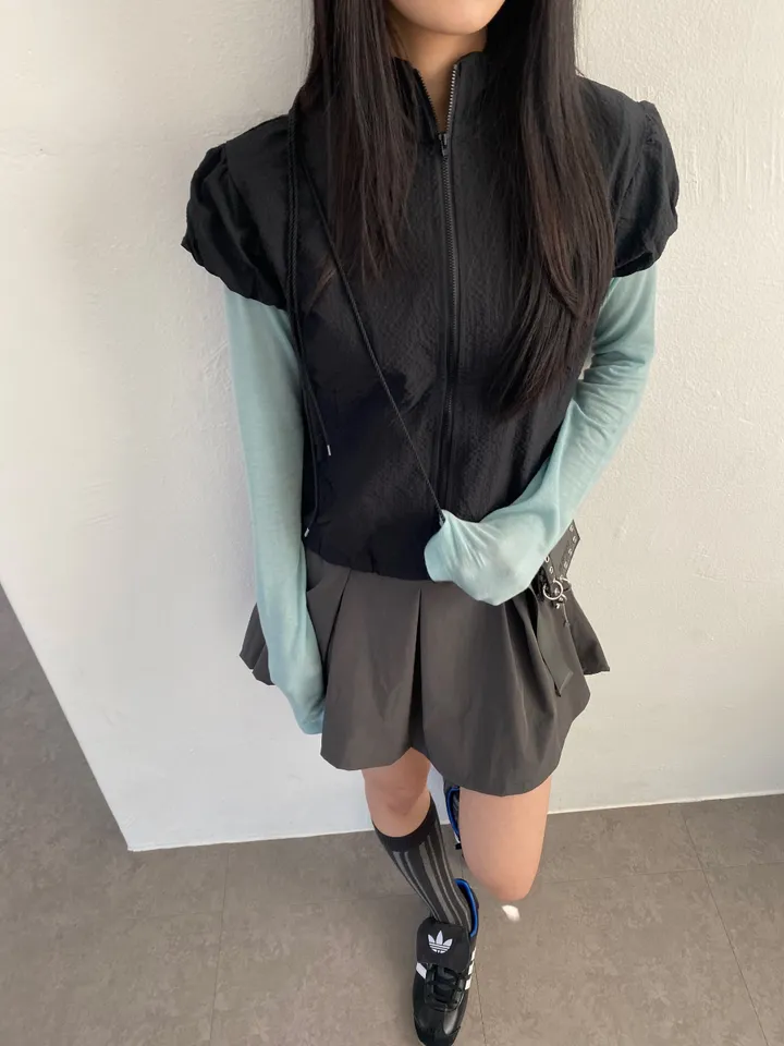 3일만할인[자체제작🍑국내고퀄/러블리룩📸] 시어서커 퍼프 셔링 반목 바람막이 상세 이미지 11