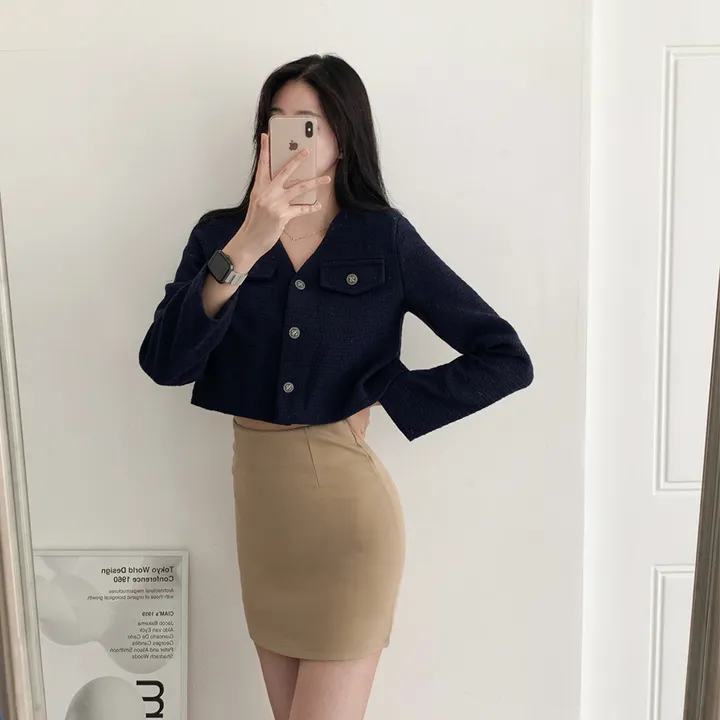 [부분 당일배송🎀1000장돌파!! 리뷰극찬🔥컬러추가!] 트위드 세미 크롭 자켓 노카라 간절기 하객룩 숏자켓 핑크 아이보리 블랙 네이비 - 5colors 상세 이미지 64