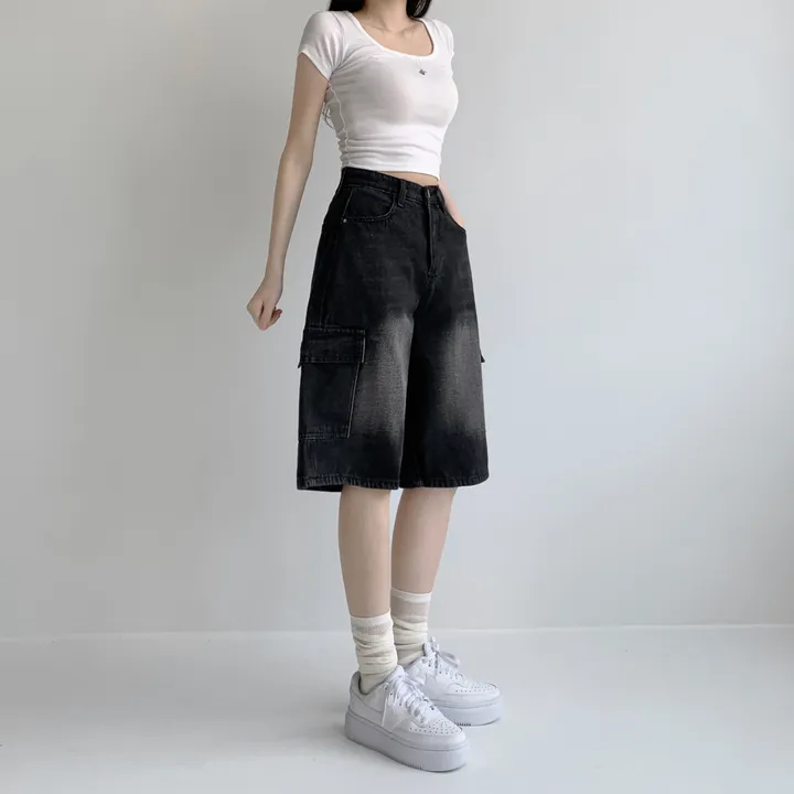 후기극찬![핏보장❤︎/힙무드/~XL] 이브닝 빈티지 힙 워싱 하이웨스트 와이드 카고 하프 버뮤다 5부 청 반바지 데님 팬츠 빅사이즈 상세 이미지 39