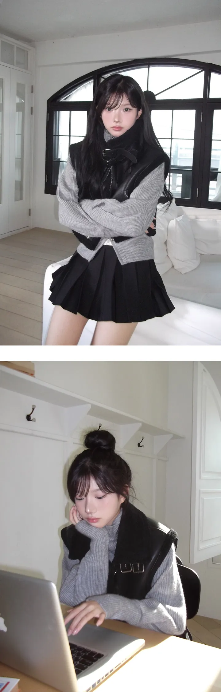 [데일리/11컬러🖤] 폴라 투웨이 핀턱 소매 포인트 니트 집업 - 11color 상세 이미지 10