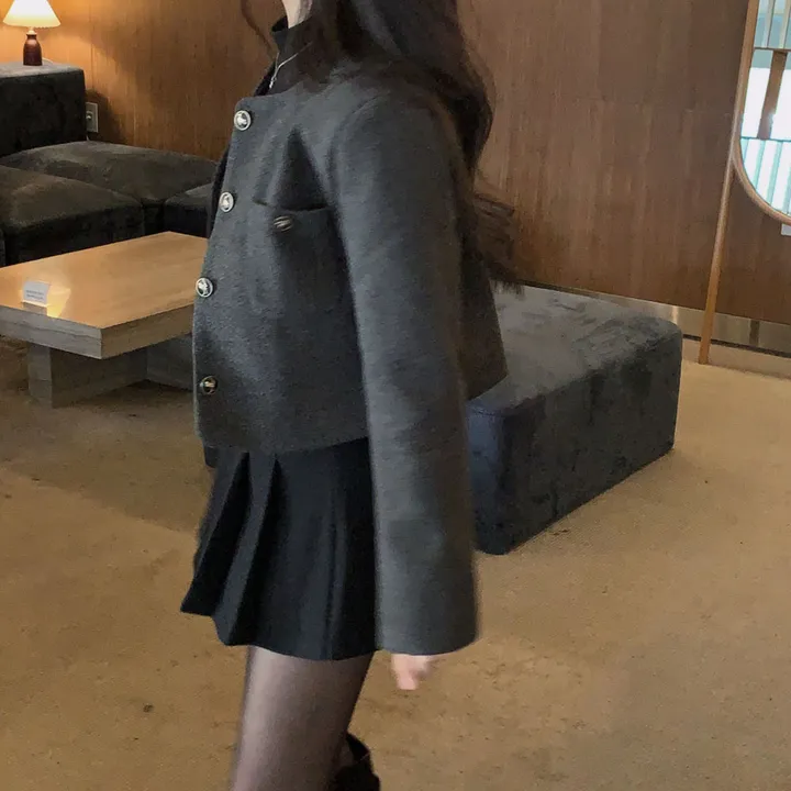 [누빔ver오픈!/MADE🩶]백화점 퀄리티, 트위드 노카라 라운드 금장 하객 크롭 자켓 상세 이미지 24