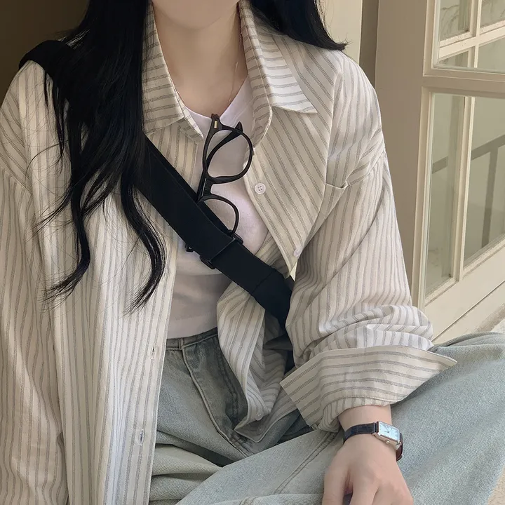 [여리여리~한여름까지✨] 린넨 오버핏 스트라이프 힙덮는 긴팔셔츠 레이어드 남방 꾸안꾸 캠퍼스룩 빅사이즈 상세 이미지 7