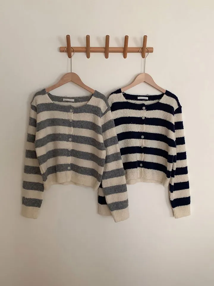 [폭닥폭닥/벚꽃룩] 라씨 부클가디건 스트라이프니트 가디건 (4colors) 상세 이미지 31