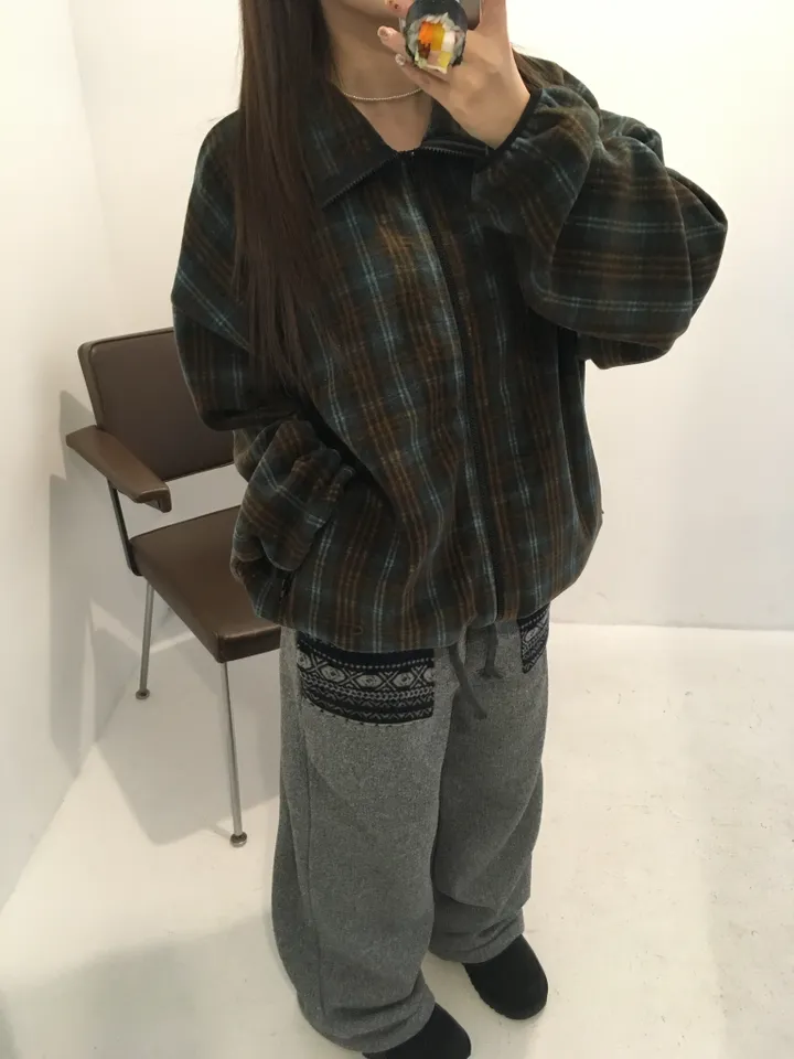 (2 color) 도쿄 체크 후리스집업 상세 이미지 5