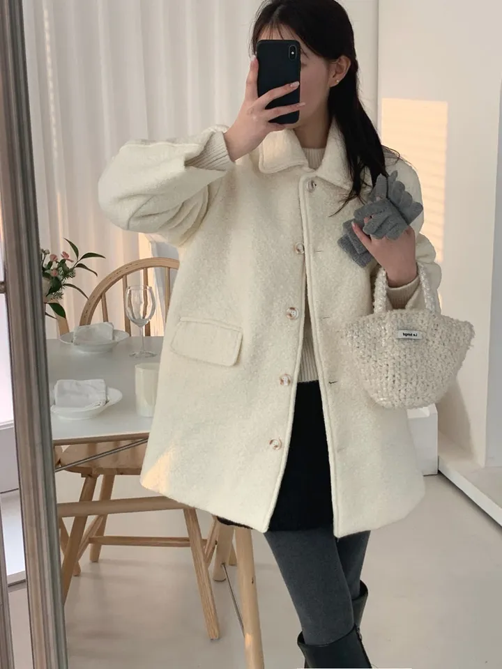 [주문폭주🔥][겨울신상⛄] 메리 부클 카라 하프 코트(2color) / 하객룩 하프코트 코트 숏코트 아우터 상세 이미지 27