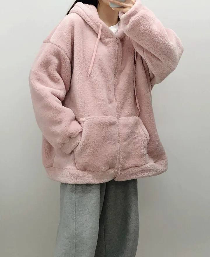 [보아털] 오버핏 포근한 두꺼운 털 빅후드 집업 상세 이미지 21