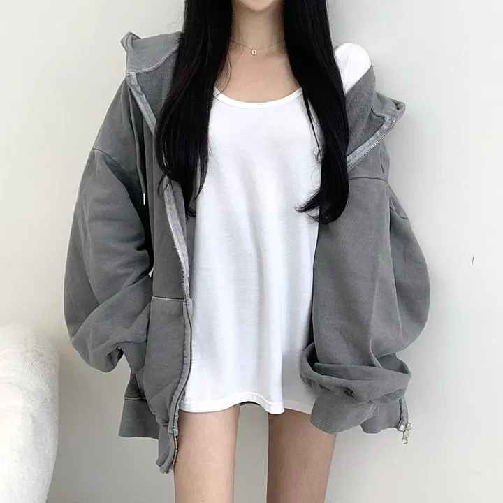[커플템왕추천❤️/탄탄고퀄] 베이 피그먼트 쭈리 투웨이 후드집업 상세 이미지 16