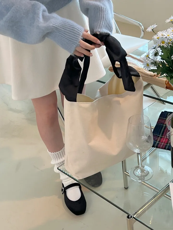 봄신상 리본 에코백 캔버스 가방(캐쥬얼, 리본포인트백) 상세 이미지 10